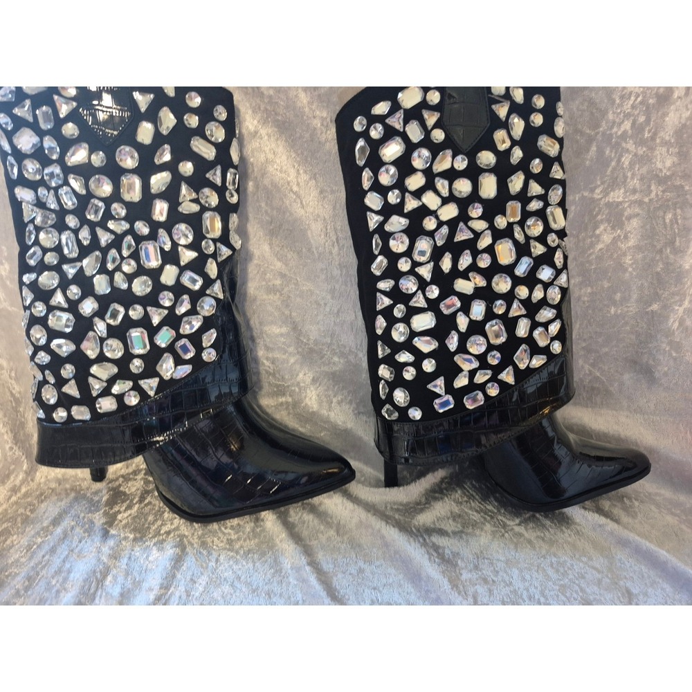 Lauren Lorraine Hana Black Rhinestone Embellished Boots Size 9.5